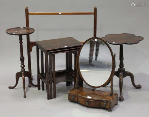 A 19th century mahogany swing frame toilet mirror, height 64cm, width 45cm, together with a nest
