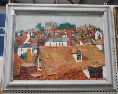 G. Walch - Rooftop View, 20th century oil on board signed and dated '84, 61cm x 70cm, within a