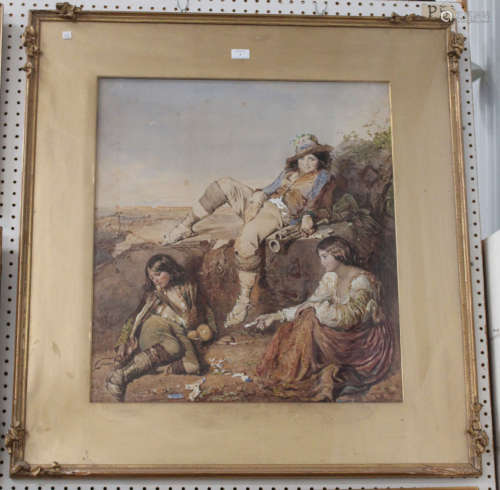 Elizabeth Emily Murray - 'Lost and Won, Gamblers on the Campagna of Roma', 19th century watercolour,