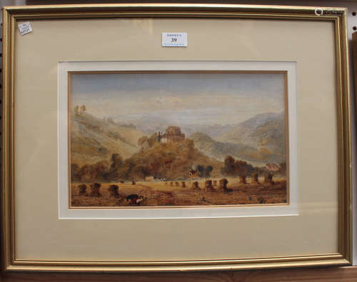 Joseph Murray Ince - 'Stapleton Castle', watercolour, signed and dated 1848 recto, titled label
