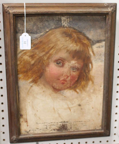 British School - Portrait of a Child, 19th century oil on canvas, 37cm x 27cm, within a gilt