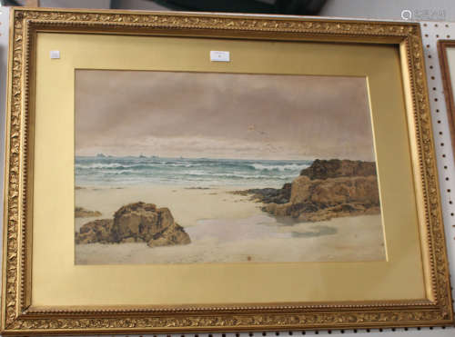 Arthur Suker - 'Low Water… Land's End', 19th century watercolour, signed with initials recto, titled