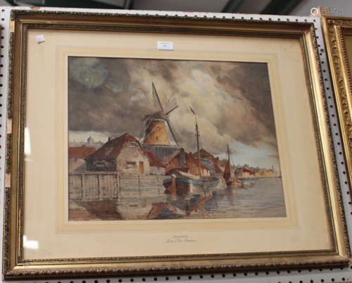 Louis van Staaten - 'Zaandam', late 19th/early 20th century watercolour, signed verso, 39cm x