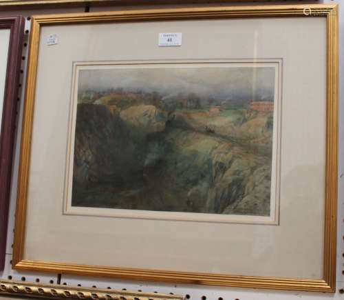 Attributed to Frederick Mercer - Steam Train in a Landscape above a Mine Entrance, watercolour,