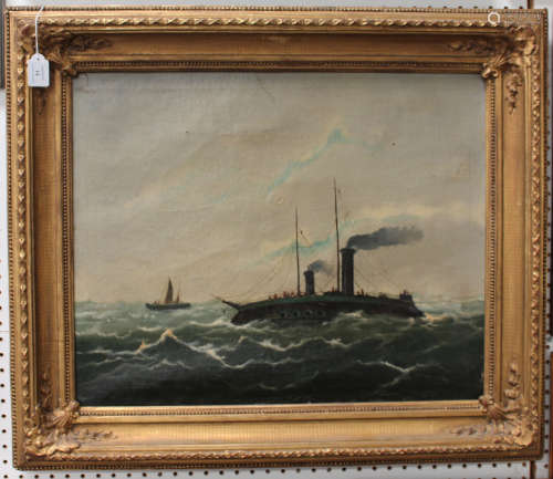British Provincial School - Steamship and Sailing Vessel in Rough Seas, 19th century oil on