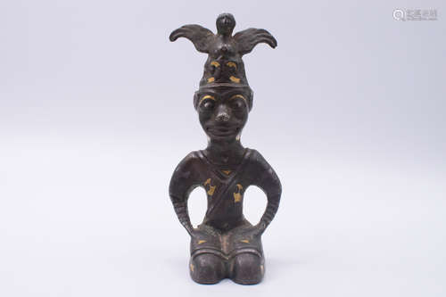 SILVER AND GOLD INLAID BRONZE FIGURE