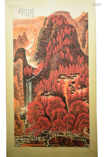 LI KERAN: INK AND COLOR ON PAPER PAINTING 'LANDSCAPE SCENERY'