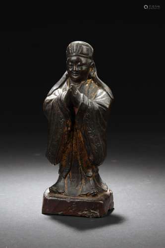 Chinese Antique Gilt Gold Bronze Scholar Statue