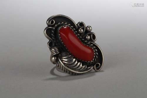 Antique Silver Ring with Coral