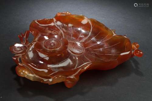 Chinese Agate Leaf Shaped Ink Wash