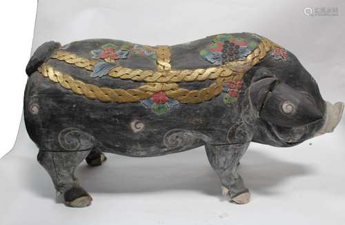 An Unique Wooden Boar Sculpture