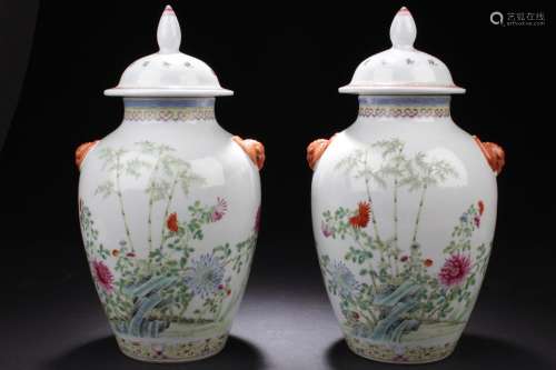 A pair of Chinese Antique Famille Verte Porcelain Jars