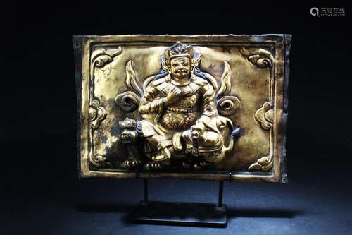 Gilt Bronze Tibetan Buddhist Sculpture Plaque