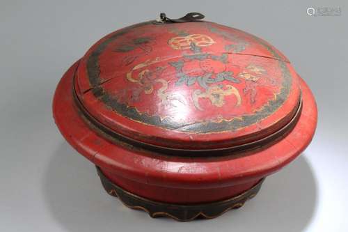 Antique Chinese Wooden Round Container