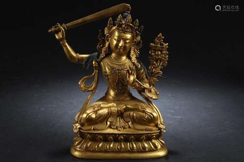 GILT BRONZE GREEN TARA FIGURE