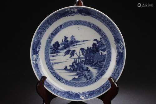 Antique Chinese Blue & White Porcelain Plate