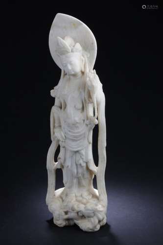 Antique Chinese Stone Carved Guanyin Statue