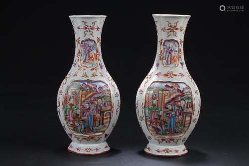 A Pair of Fine Antique Chinese Famille Rose Porcelain Vases