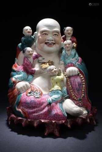 Antique Chinese Famille Rose Buddha Statue