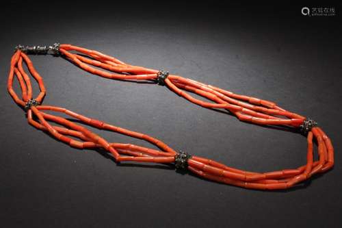 Chinese Antique Red Coral Necklace