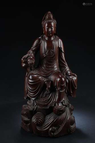 Chinese Wood Carved Guanyin Statue