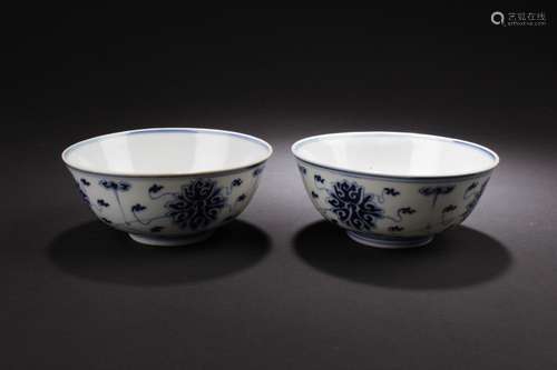 Antique Chinese Blue & White Bowls