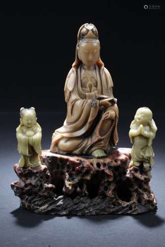 Antique Chinese Carved Soapstone Guanyin