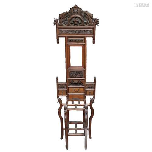 Chinese Hardwood Carved Mirror Set