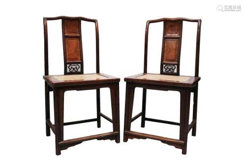A Pair of Chinese Hardwood (possibly HuangHuaLi) Chairs