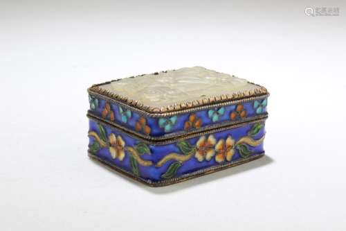 A Small Cloisonne Box with Jade inlay