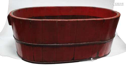 Antique Chinese Wooden Oval Shaped Tub