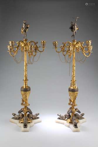 A Pair of Western Styled Gilt bronze Candle Holders