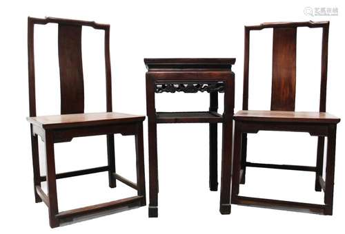 A Set of Three Piece Chinese Hardwood Chairs and Side Table