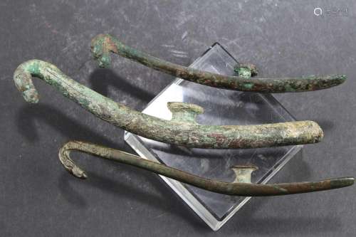 A Group of Three Antique Jade Belt Hook, Han Dynasty