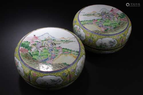 Two Antique Chinese Enamel on Copper Box