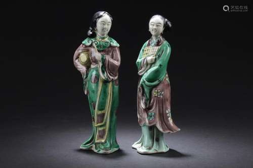 A Pair of Chinese Porcelain Maiden Statues