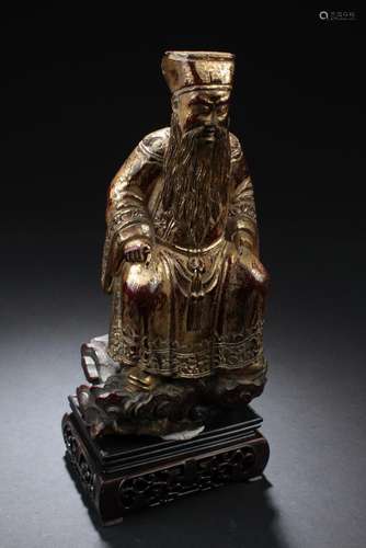 Antique Chinese Gilt and Wood Daoist Figure