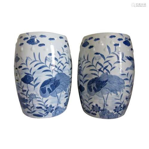 A Pair of Antique Chinese Blue and White Garden Seats