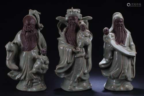 An Unique Collection of Three Chinese Porcelain Fu Lu Shou Statues