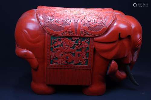 An Unique Antique Chinese Cinnabar Lacquered elephant Statue