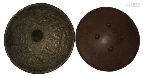 Two Antique Chinese Bronze Round Shields