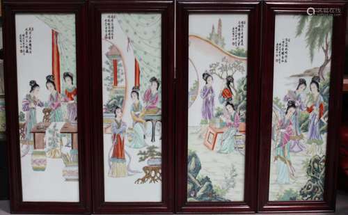 A Group of Four Framed Porcelain Painting