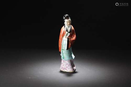 Chinese Famille Rose Porcelain Maiden Statue