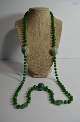 Chinese Green Color Hand Made Bead Necklace,14K