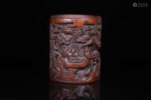 Late Qing Chinese Bamboo Carved Brushpot