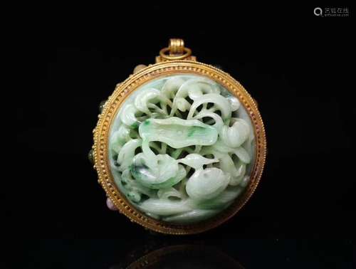 Chinese Jadeite Perfumer w Jadeite& Gilt Silver