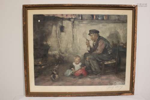 Lithography Grandpa with Grandson