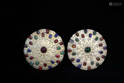 Two Turkmen Silver&Gold Wash Ornaments