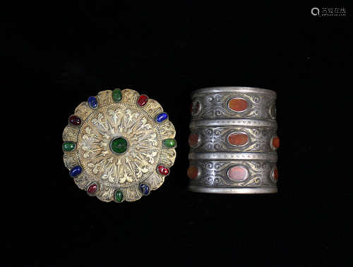 Turkmen Silver&Gold Wash Ornament and Bangle