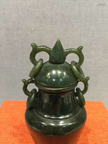 Chinese Spanish Jade Carved Cover Vase